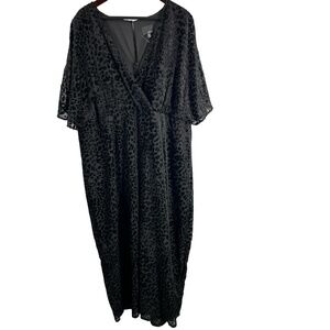 Greylin Jumpsuit Black Leopard Burnout Velvet Wide Leg Flutter Sleeve Size 2X